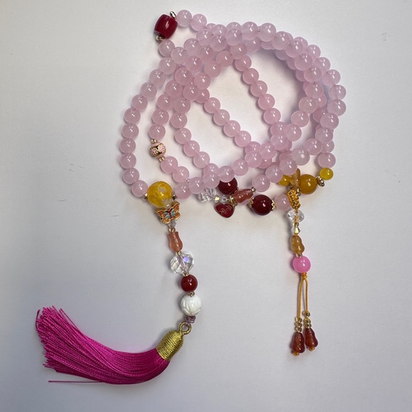 Long Chalcedony & Carnelian Necklace with Tassel - Picture 1 of 14